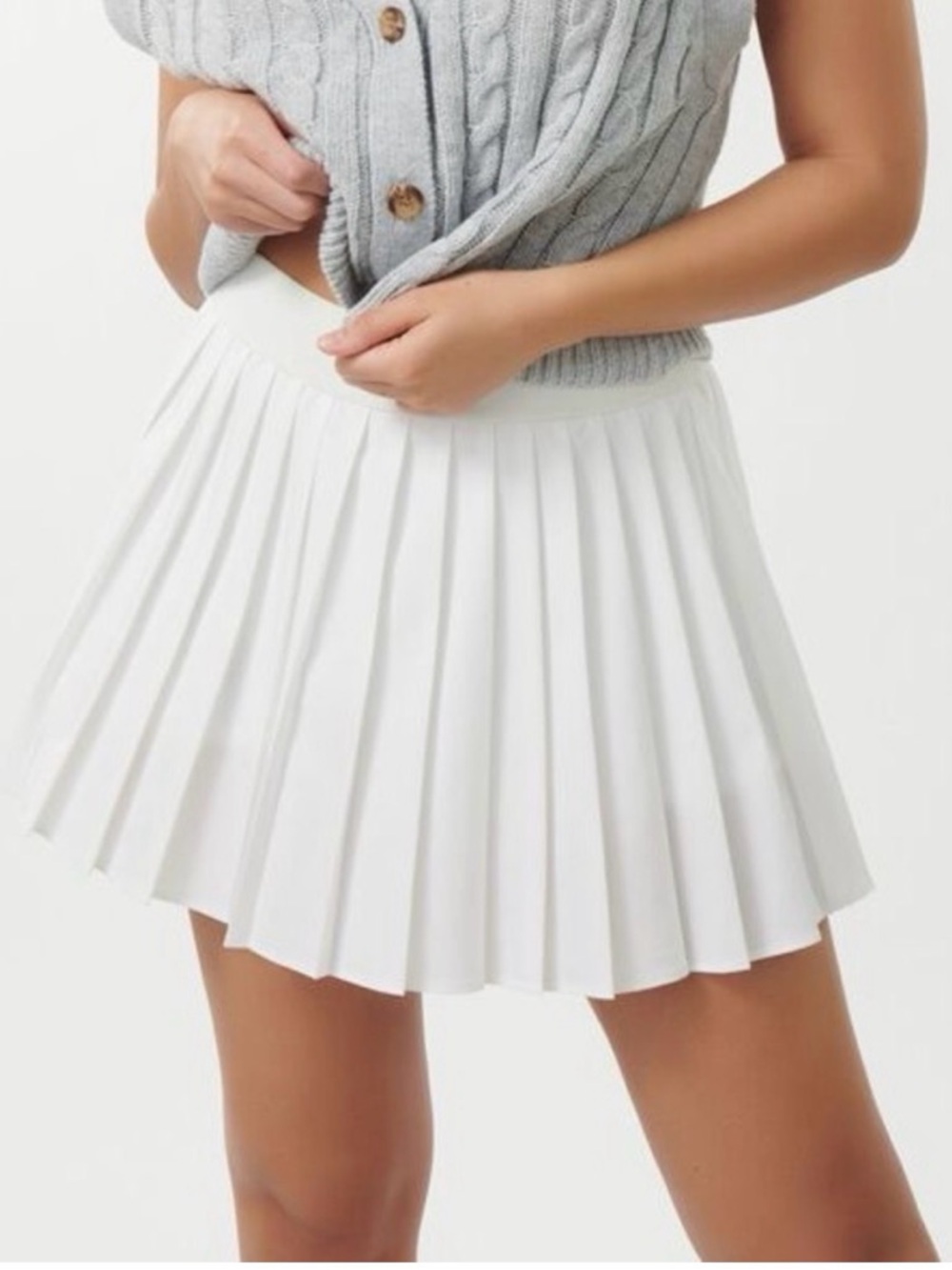 Garage Cream/White Pleated Skater Mini Skirt